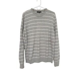 Express Design Studio Sweater Cotton Cashmere Striped Grey White Preppy Large